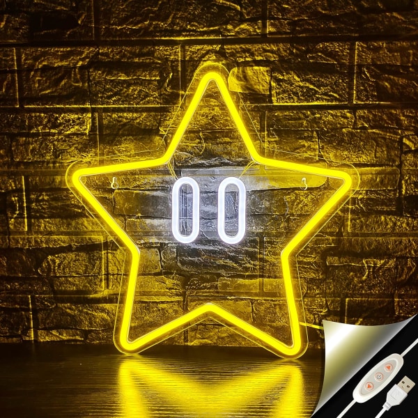Star Neon Sign, Gaming Neon Sign for Mario Game Room Decor, Man C