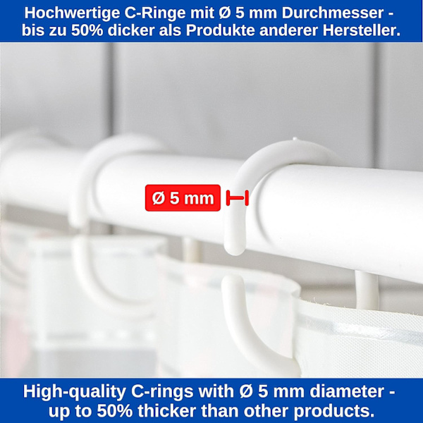 Vita duschdraperiringar, 12-pack, vita duschdraperikrokar