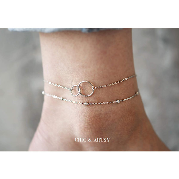 925 Sterling Silver Anklet Multilayer Anklets för kvinnor S
