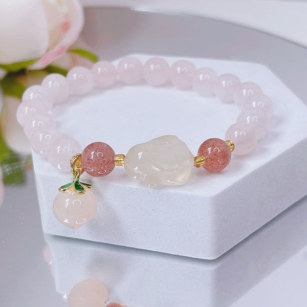 Strawberry Crystal Beads Armband med kanin för kvinnor