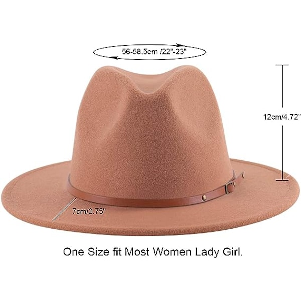 Dam Retro Bred Brätte Floppy Panama Hatt Bälte Spänne Ull Fedora Hatt