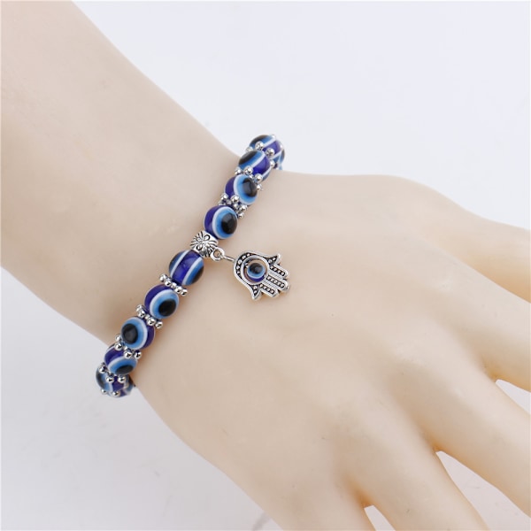 Sød tyrkisk øje nøglering med 1 Hamsa 10mm armbånd med blåt øje