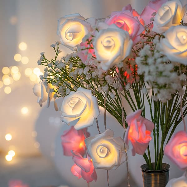 Pink-hvide rose lyskæde LED lyskæde dekorative