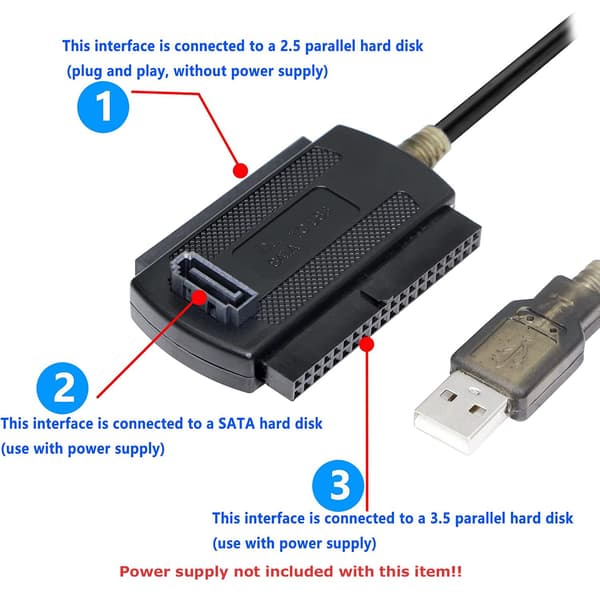 B95S Harddiskadapter - USB 2.0 til IDE/SATA Konverterkabel til 2.5\" & 3.5\" HDD/SSD - Nem Overførsel & Backup uden Driverinstallation