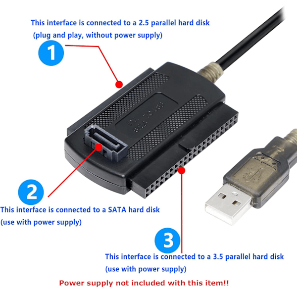 B95S Hårddiskadapter - USB 2.0 till IDE/SATA-omvandlarkabel för 2.5\" & 3.5\" HDD/SSD - Enkel överföring & Backup utan drivrutinsinstallation