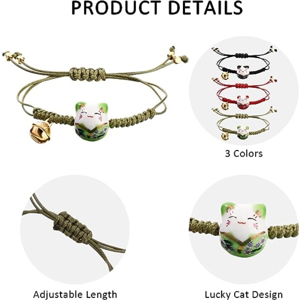 3 delar Cat Maneki Neko Armband Söt Lucky Cat Keramiska pärlor Br