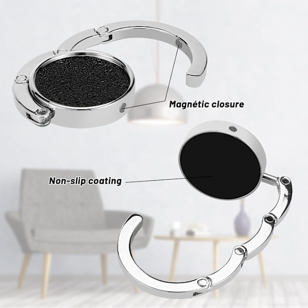 2X Handväskkrok, Vikbar Halkfri Väskkrokshållare, för Handväskor på Kontor, Restaurang, Hängare (Flash Black)