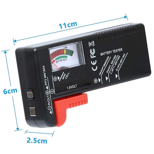 Universal Batteritest, Digital Batteritest, för AA AAA CD 9V Knappbatterier 1.5V Batterispänningsmätare