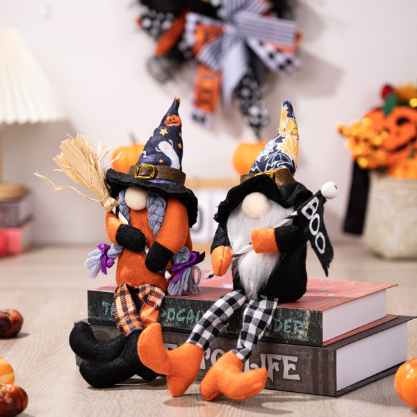 Halloween Gnomes Plysch Dekorationer Set om 4, Elfdocka för Heminredning