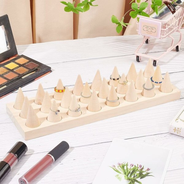 Total 24 Pcs Wooden Cone Display Stand with Display Tray, Finger