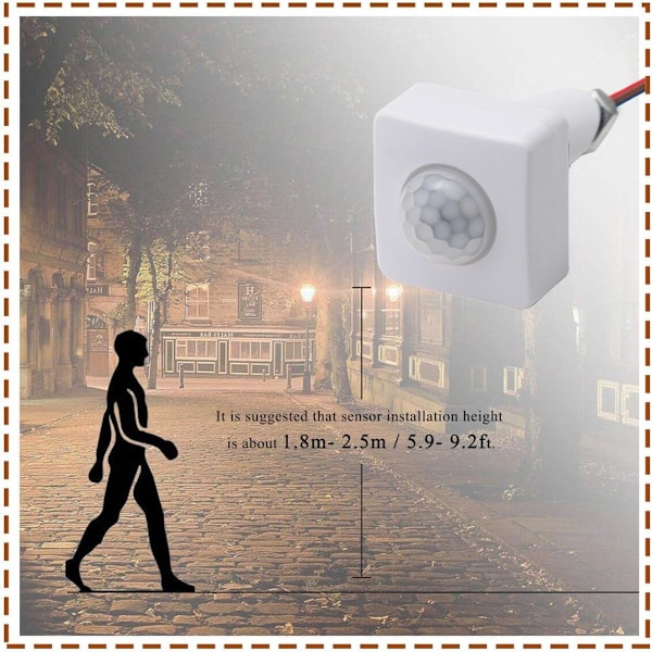 2 stk. PIR Krops Infrarød Bevægelsessensor AC 85-265V(220V), 12m Detektionsrækkevidde ved 160°, 10mm Monteringshul