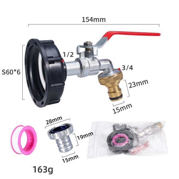 Tank Faucet 1000L S60X6 IBC Faucet Connection with 1/2" Hose Connection, Dr