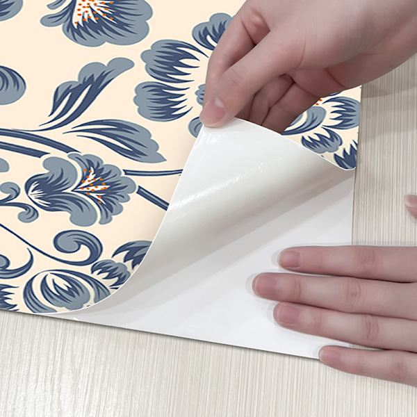 1 Rulle Damask Blå Blommig Enkel Varm Sovrum Vardagsrum Skåp Renovering Bakgrundsbild PVC Vattentät Och Fuktsäker (Blå, 17\" x 118\"/44*300cm)