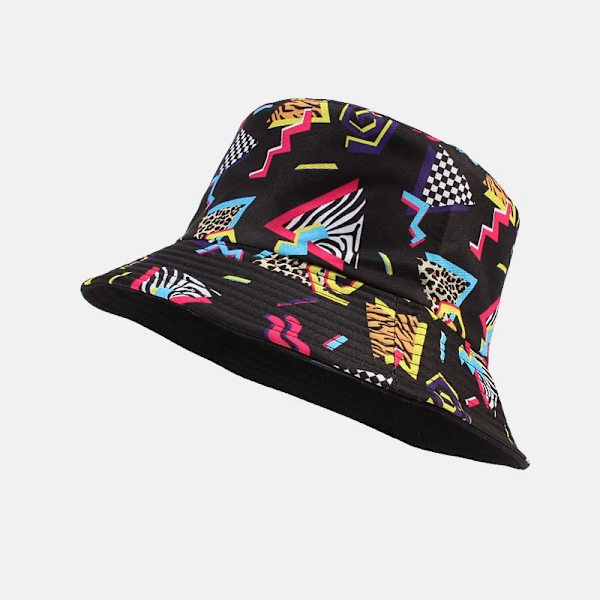 Retro 80- ja 90-lukujen kääntyvä trippy-printtiämpärihattu naisille ja miehille