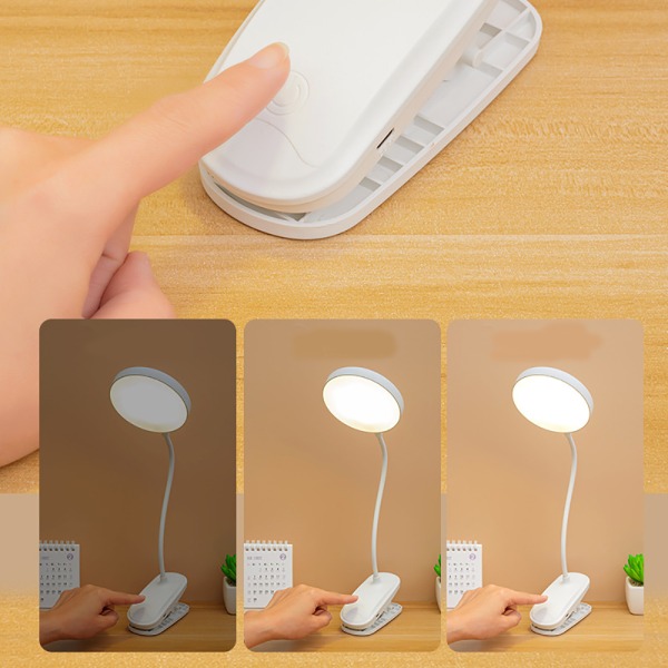 USB-oppladbar klipslampe LED-leselampe skrivebordslampe