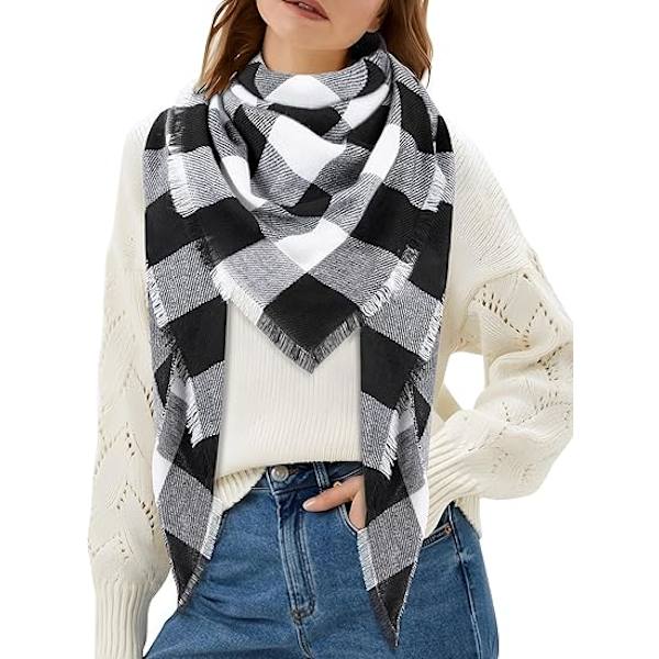 Mjuk Triangelhalsduk för Kvinnor och Män, Imitation Cashmere, Fransar, Färgblock, Vinterhalsduk (140*140cm)