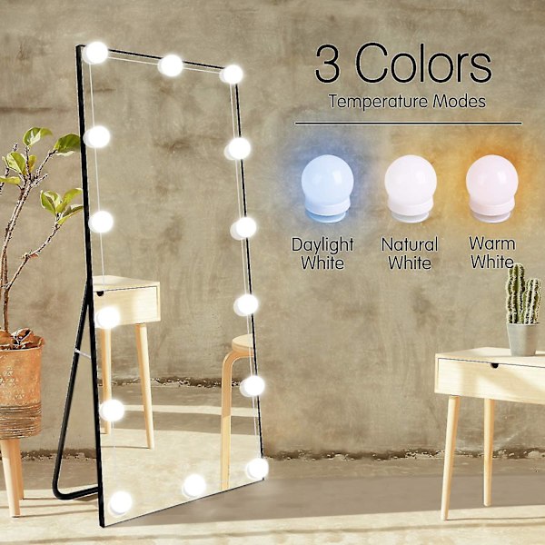 LED-sminkspegellampor med 10 dimbara glödlampor för sminkningsspegel i full längd, väggspegel, insticksbara sminkspegellampor med