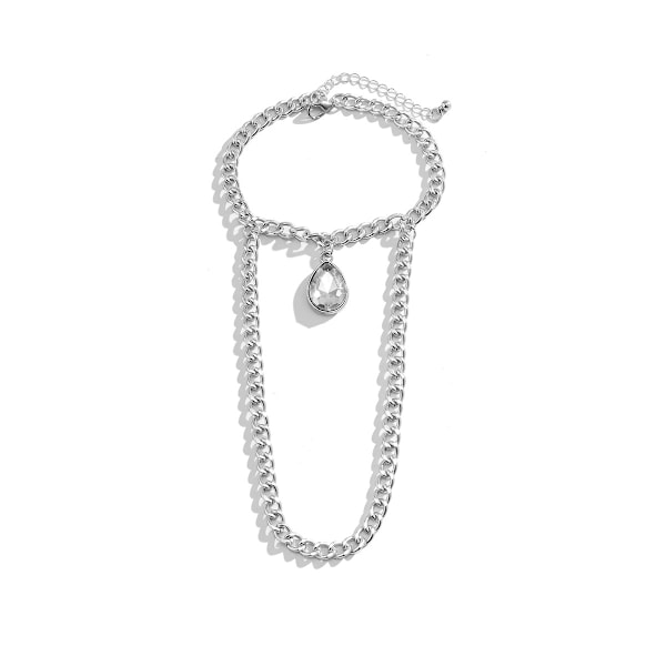 Hælsandaler med krystallkjede, ankelstropper, strass og spenne, 1 stk.