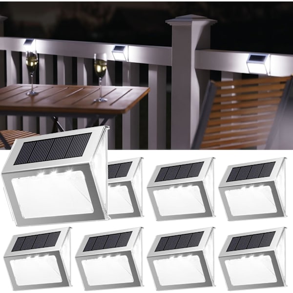 LED solcelle-trappelys, 3-sidede linser, vanntett, rustfritt stål, hage