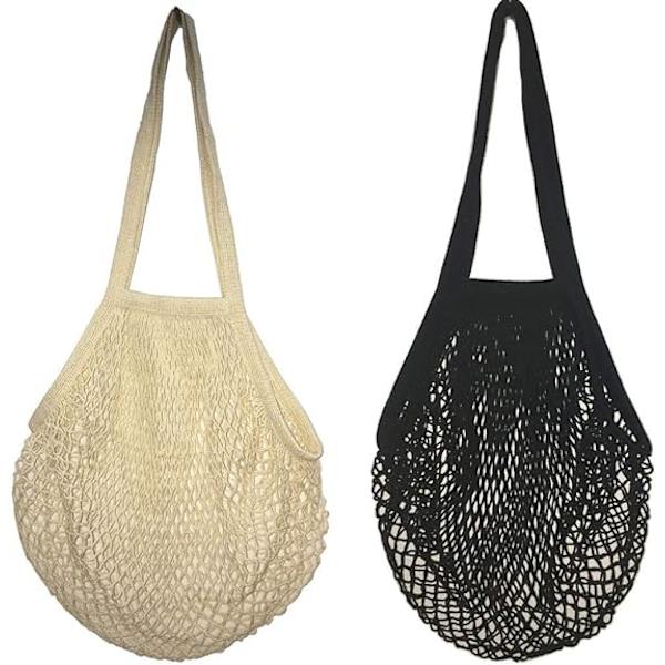 Shopping Net, Sæt med 2 Genanvendelige Shopping Net Foldbar Mesh Bomuld
