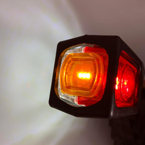 2X 9LED Sidemarkerlys Henger Sidelampe 24V Tre Side Tre Farger Advarsel Gul Hvit Rød Lys for Lastebil Bobil Caravan