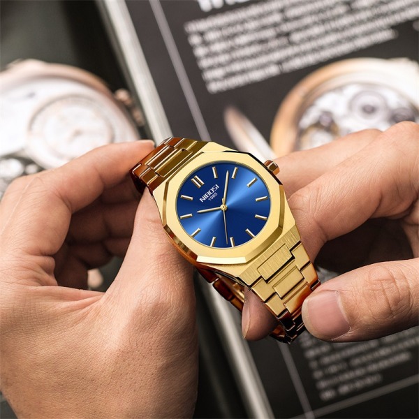 Herrklocka Casual Vattentät Klocka Analog Display Guld