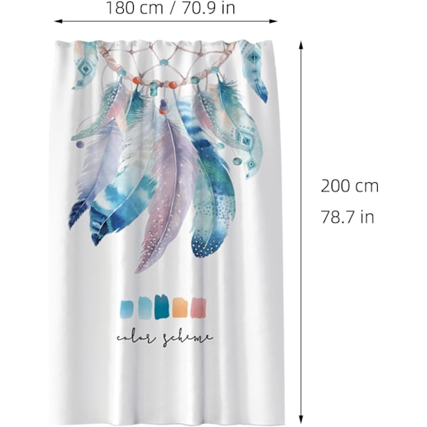 Mögelbeständig duschdraperi 180x200cm, maskintvättbar tygduschdraperi med 12 rostfria krokar, bohemisk stil polyesterduschdraperi
