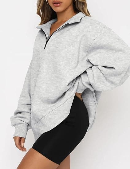 Kvinnors Oversized Halv Zip Pullover Långärmad Sweatshirt Quarter