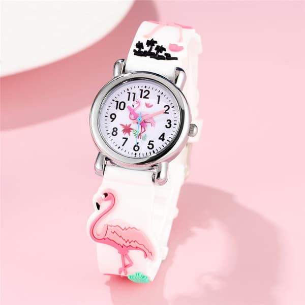 3D Flamingo Flickor Barnklocka, Klocka för Flickor, Vit