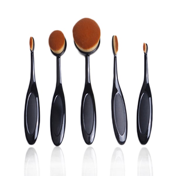 Oval Foundation Brush, Store Makeupbørster, Hurtig Flawless, Sort