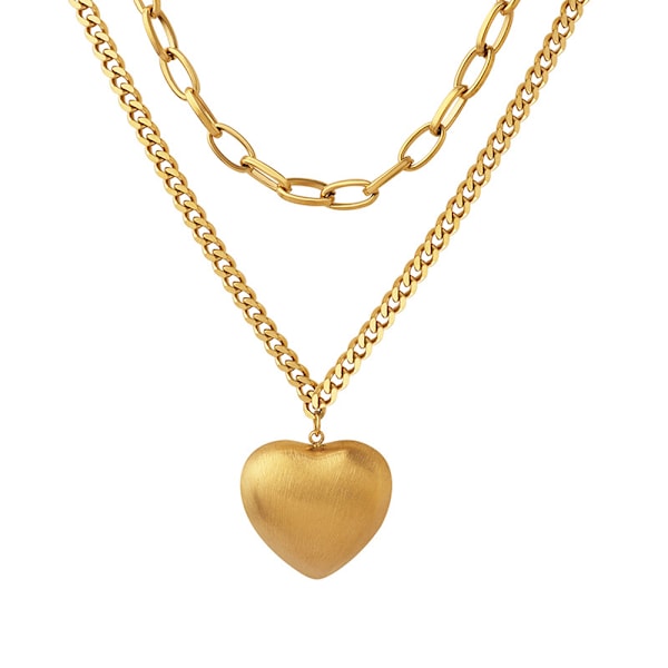 Nytt franskt modetemperament dubbelt hjärtformat frostat designhänge halsband