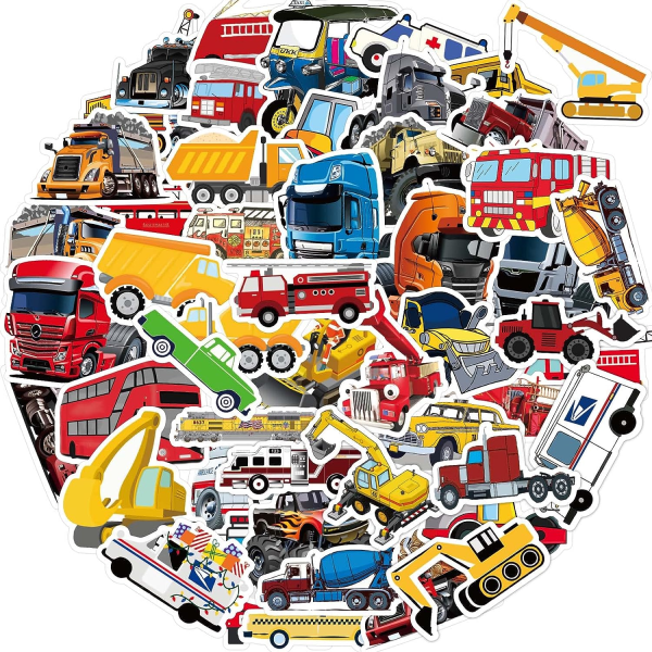 100 Stk Cartoon Cars Stickers, Søde Vandtætte Decal Stickers Holdbar Vinyl til