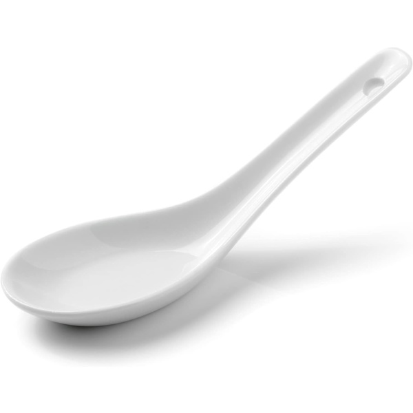 12 hvide porcelænsris skeer, suppeskeer og bestik, f.eks. til risskål
