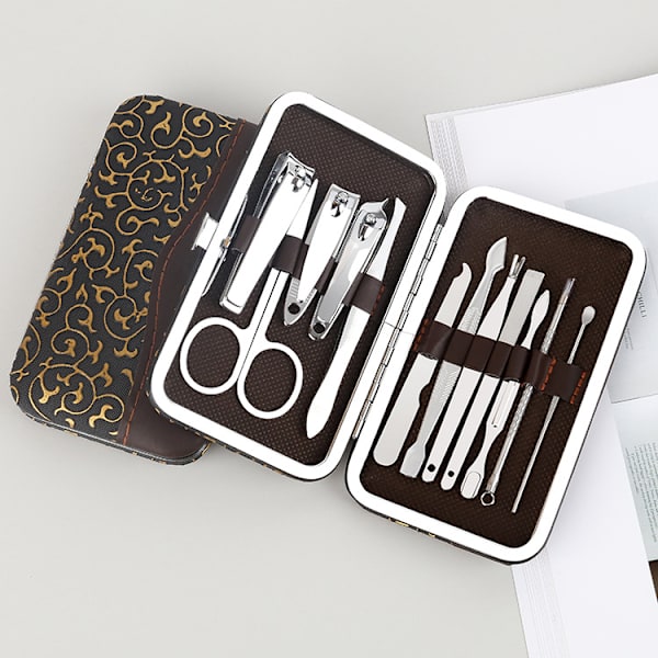 Manikyr, nagelklippare set med 12 delar, professionell grooming kit med