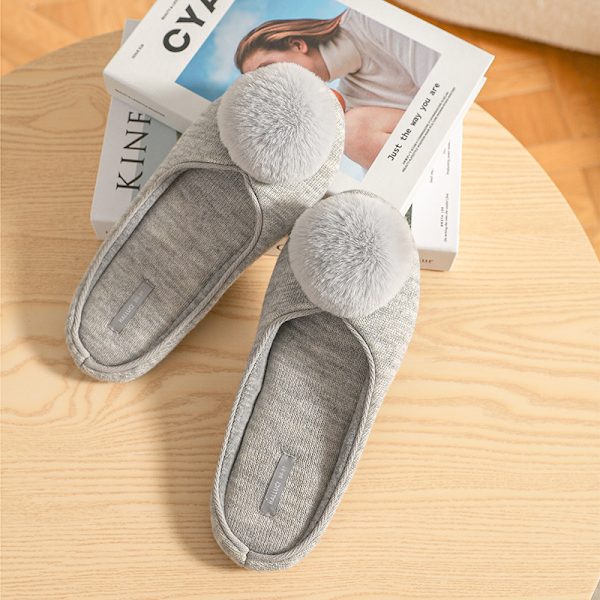 Damtofflor med pompom-tasslar, mjuka fleece-tofflor med halkskydd