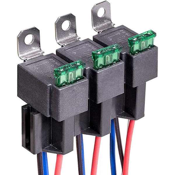 3 stk. 12V bilrelæ, 4-benet SPST med 30A ATO/ATC-chipsikring