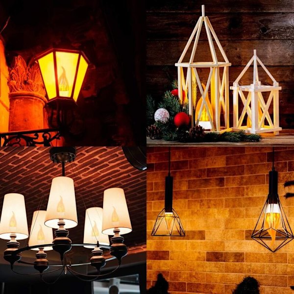 4-pack 3W E14 LED-lampor med flamm-effekt med 1 belysningsläge Dekorativa lampor för Halloween, jul, bröllopsfest