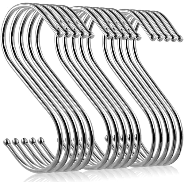 Et sett med 15 rustfrie S-kroker i rustfritt stål, rust- og korrosjonsbestandige metallkroker, 4,7\" S-form