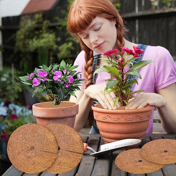 6 stk. Kokosmåtter til Planter, Mulchskiver til Plantebeskyttelse, Kokosmulchskiver, Kokosmåtter til Vinterbeskyttelse af Planter, til Pl