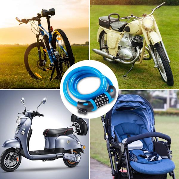 Cykellås, Lang 120cm x 12mm, Tyverisikret Kabel til Cykel Scooter Motorcykler Cykelport med 5-cifret Smart Kode (Blå)