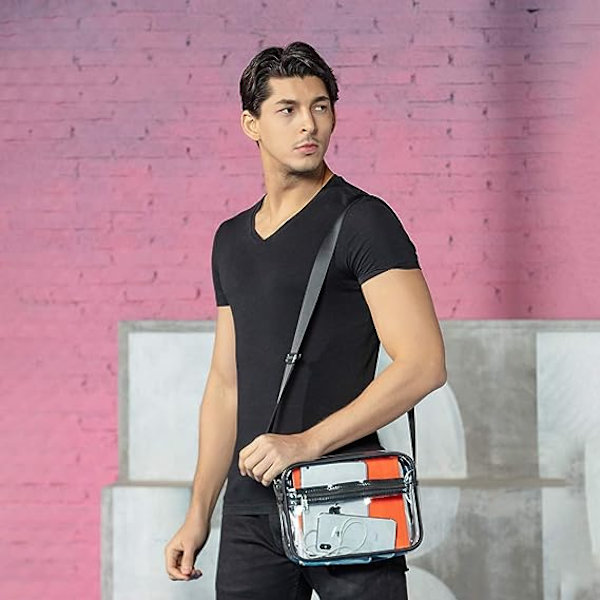 Klar Crossbody Messenger Skuldertaske Stadion Godkendt, Gennemsigtig Taske Egnet til Arbejde, Rejser, Træning, Koncert eller Sportsbegivenheder, Sort