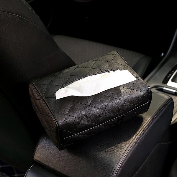 Læder Lommetørklædeholder til Bil, Bil Bagsæde Nakkestøtte Hængende Lommetørklædeæsker Holder Etui, Multi-use Bil Lommetørklædeholder til Bil & Lastbil (Sort) 2 Stk