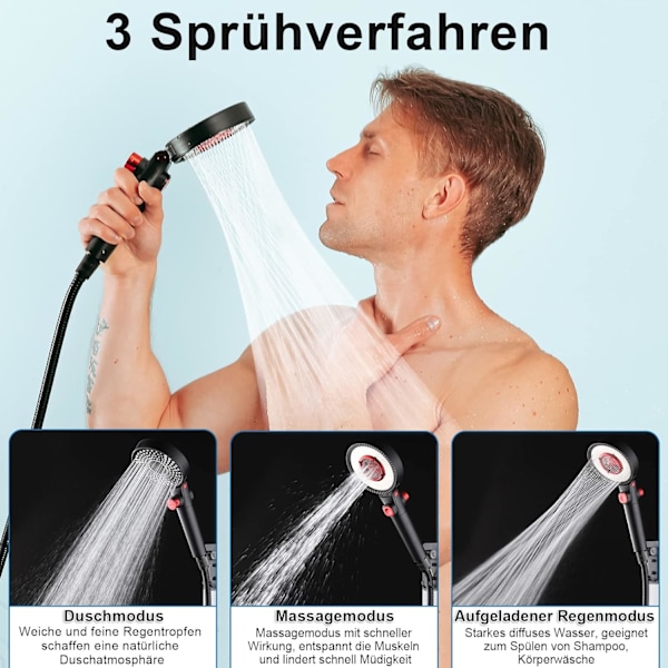 Duschhuvud med 5 PP-bomullsfilter, innovativ 3-i-1 dubbelsidig stråle, vattenbesparande duschhuvud, duschhuvud med slang 1,5 m, 3 strålar