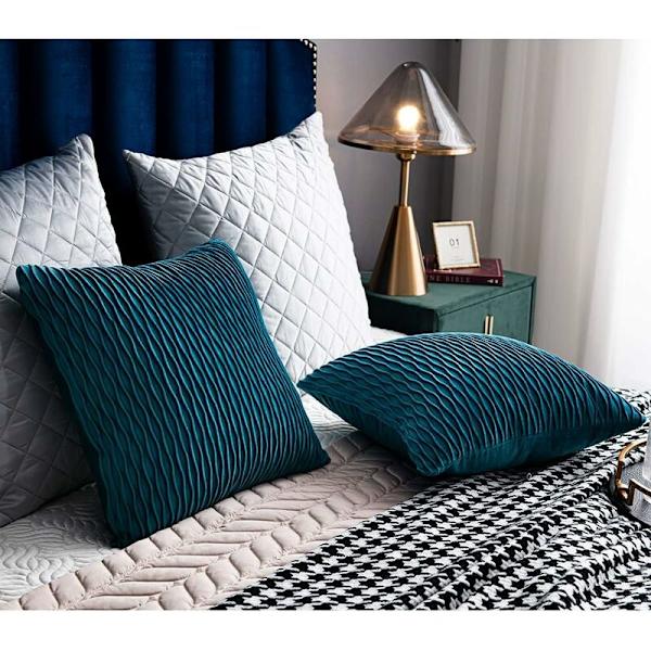 Kuddfodral Turkos Kuddfodral 45cmx45cm: Set med 2 Original Randig Sammet
