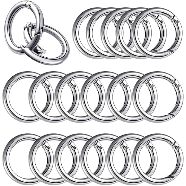20 stk. 28mm Rund Karabinkrok, Snap Fjærring Spenne Sink Legering Nøkkelring Krok Klips for Vesker, Håndvesker, Nøkkelringer, Håndverk, Sølv