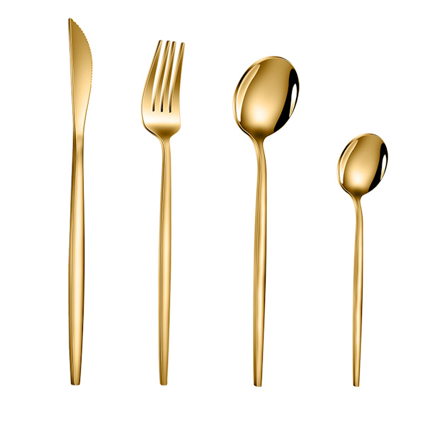 Sæt med 24 rustfrit stål bestik (lys guld)