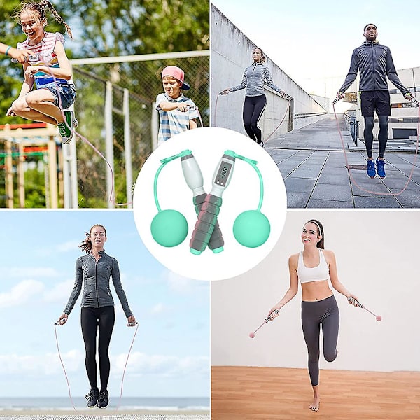 Grön hopprep med digital räknare, justerbar hopprep med smart kaloriräkning, sladdlös hopprep