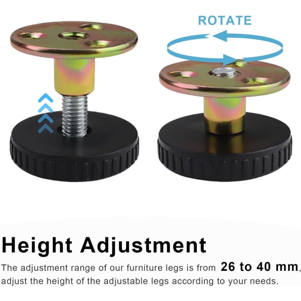 Justerbare møbelben, 4 stk. 27–40 mm Justerbare ben, Møbelben M