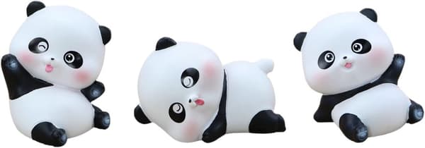 3 søte mini panda-figurer