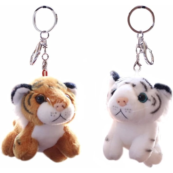 2 stk. plys nøglering plysdyr tiger legetøj blødt dyr charme nøglering